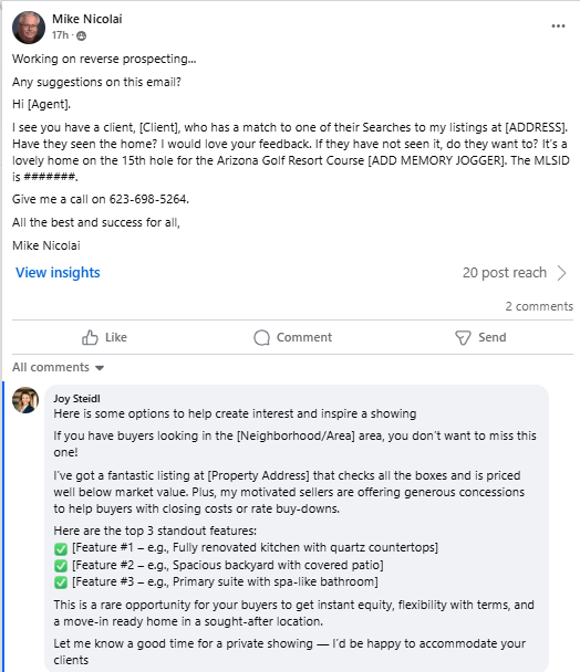 reverse prospecting scripts buyer follow-up messaging MLS